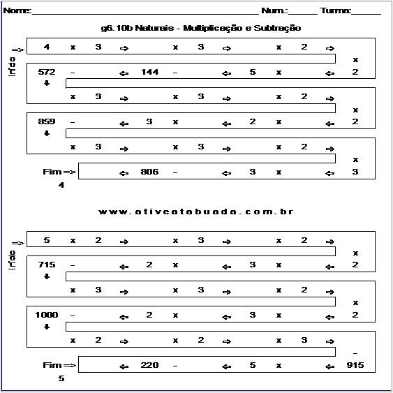 Atividade g6.10b Naturais - Multiplicação e Subtração