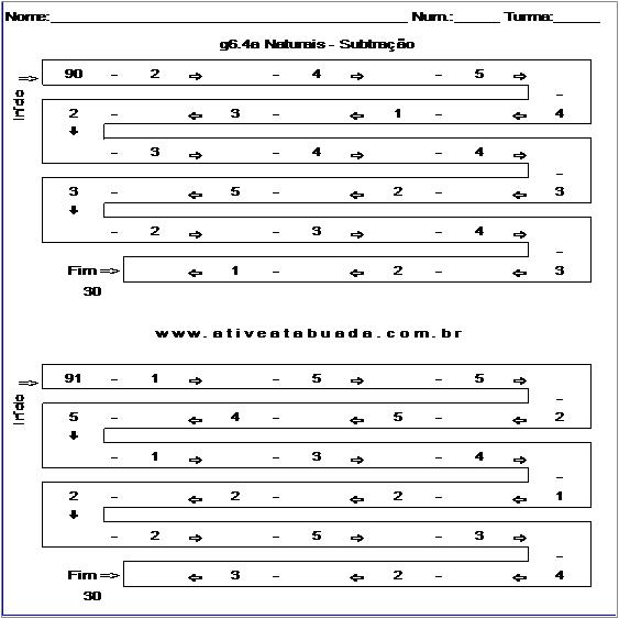 Atividade g6.4a Naturais - Subtração