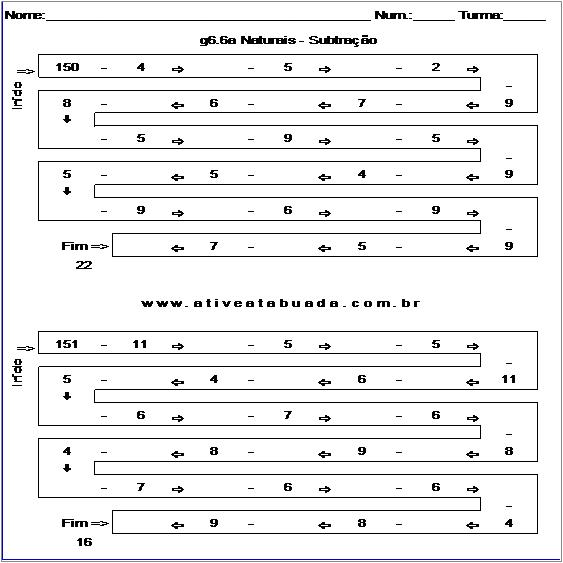 Atividade g6.6a Naturais - Subtração