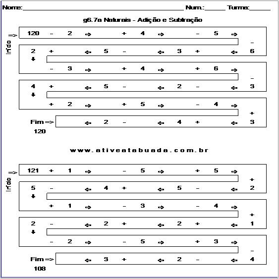 Atividade g6.7a Naturais - Adição e Subtração