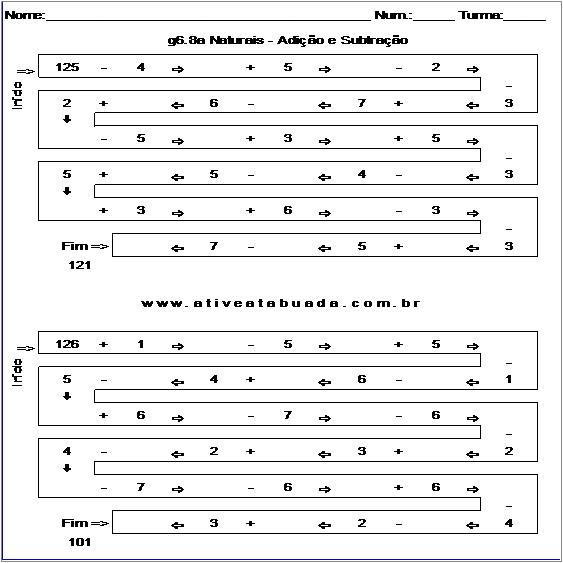 Atividade g6.8a Naturais - Adição e Subtração
