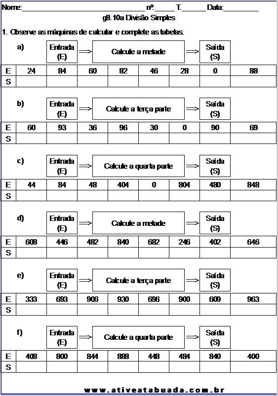 Atividade g8.10a Divisão Simples