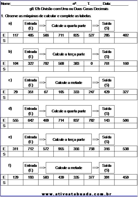 Atividade g8.12b Divisão com Uma ou Duas Casas Decimais