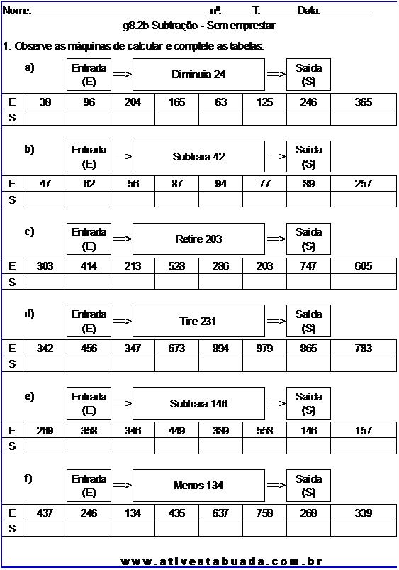 Atividade g8.2b Subtração - Sem emprestar
