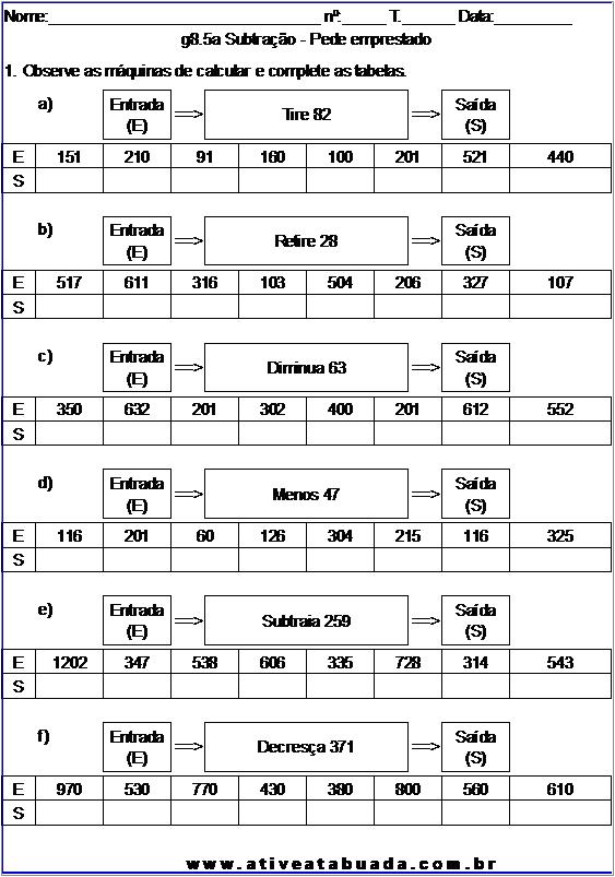Atividade g8.5a Subtração - Pede emprestado