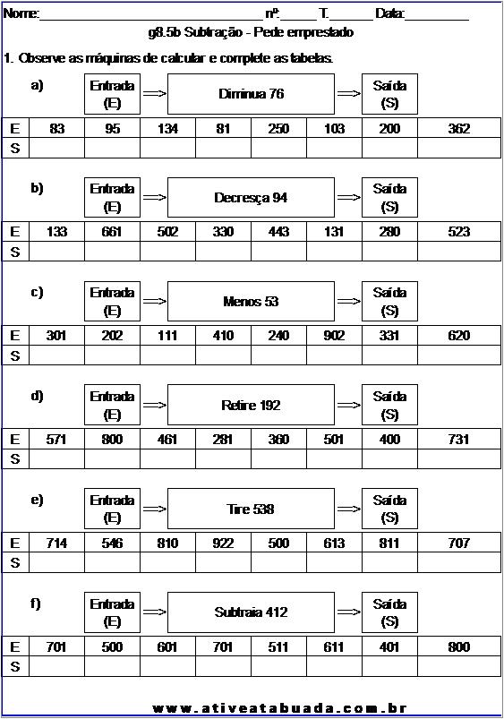 Atividade g8.5b Subtração - Pede emprestado