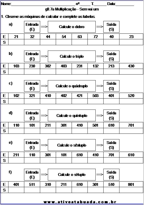 Atividade g8.7a Multiplicação - Sem vai um