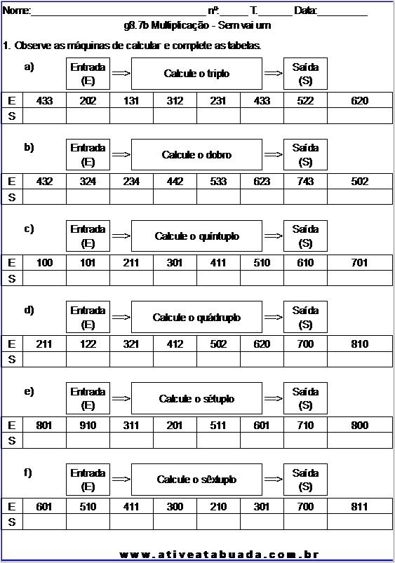 Atividade g8.7b Multiplicação - Sem vai um