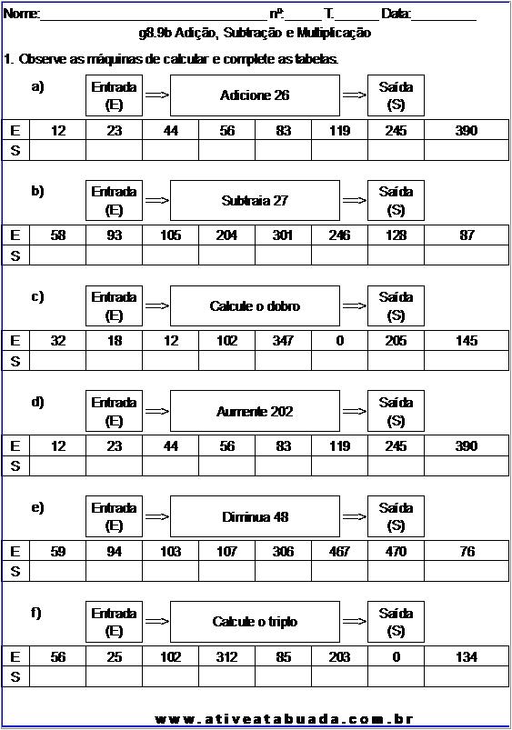 Atividade g8.9b Adição, Subtração e Multiplicação