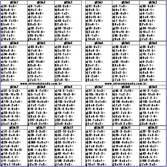 Atividade g9.5a Subtração e Multiplicação