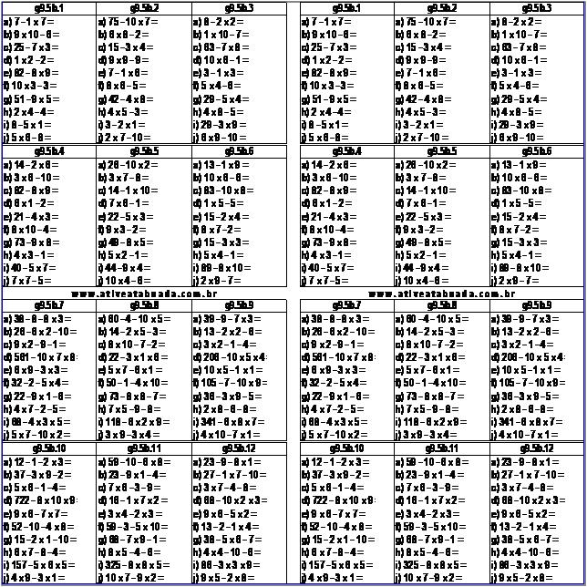 Atividade g9.5b Subtração e Multiplicação