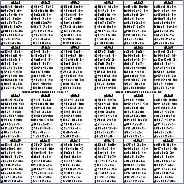 Atividade g9.6a Adição, Subtração e Multiplicação