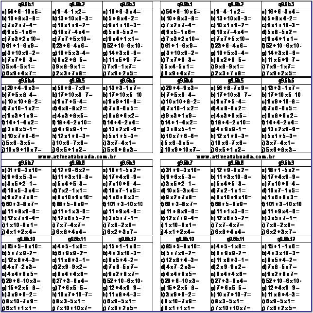 ➥ Teste Rápido de Matemática  Cálculo Mental Com Adição, Subtração,  Multiplicação e Divisão 