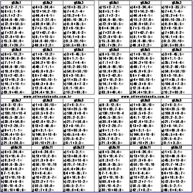 Multiplicação e divisão mista imprimível 3ª série planilhas