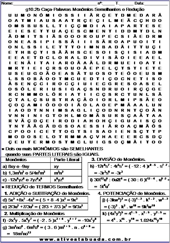 Caça-palavras, Palavras de matemática, Palavras difíceis