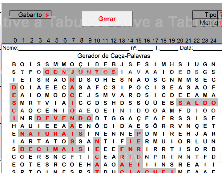 Imagem do gerador de caca-palavras em Excel