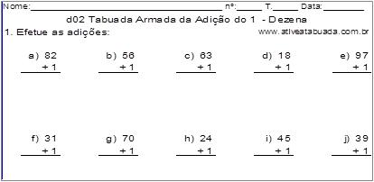 contas armadas da tabuada da adição