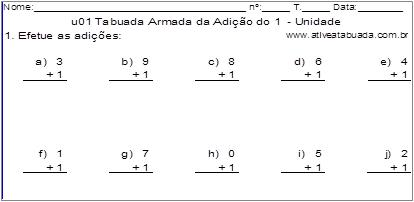 u01 Tabuada Armada da Adição do 1 - Unidade