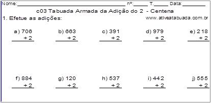 c03 Tabuada Armada da Adição do 2 - Centena