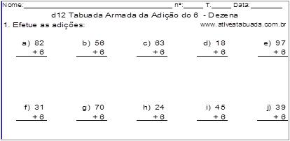 d12 Tabuada Armada da Adição do 6 - Dezena