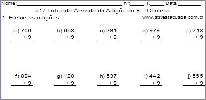 c17 Tabuada Armada da Adição do 9 - Centena