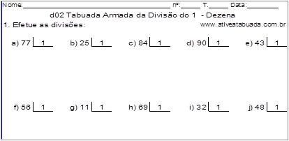 Menu das Tabuadas de Divisão em PDF > aMath