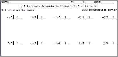 u01 Tabuada Armada da Divisão do 1 - Unidade