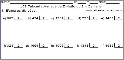 c03 Tabuada Armada da Divisão do 2 - Centena