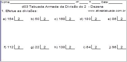 d03 Tabuada Armada da Divisão do 2 - Dezena