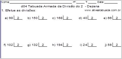 d04 Tabuada Armada da Divisão do 2 - Dezena