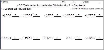 c06 Tabuada Armada da Divisão do 3 - Centena