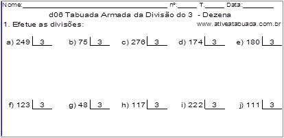 Menu E Post Das Contas Armadas Da Tabuada Da Divisao Amath