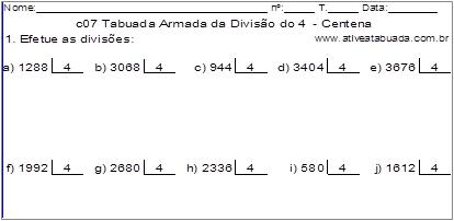 c07 Tabuada Armada da Divisão do 4 - Centena