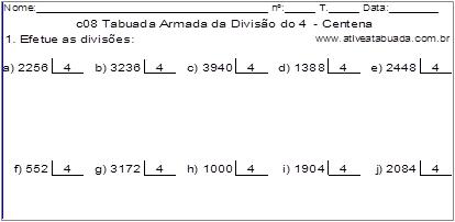 c08 Tabuada Armada da Divisão do 4 - Centena