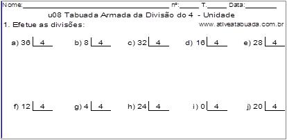 u08 Tabuada Armada da Divisão do 4 - Unidade