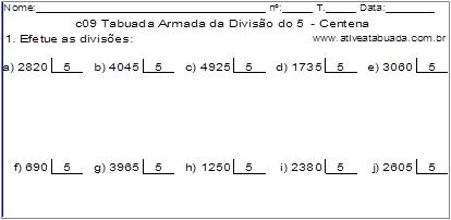 c09 Tabuada Armada da Divisão do 5 - Centena