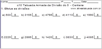 c10 Tabuada Armada da Divisão do 5 - Centena