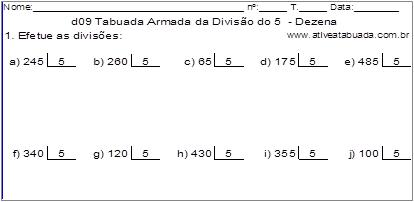 d09 Tabuada Armada da Divisão do 5 - Dezena