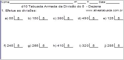 d10 Tabuada Armada da Divisão do 5 - Dezena