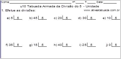 u10 Tabuada Armada da Divisão do 5 - Unidade