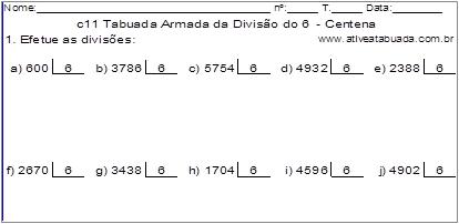 c11 Tabuada Armada da Divisão do 6 - Centena