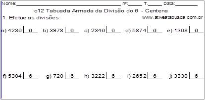 c12 Tabuada Armada da Divisão do 6 - Centena