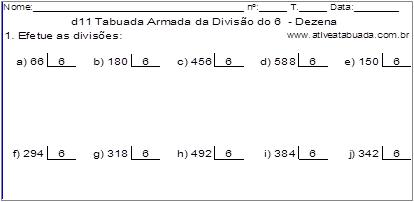 d11 Tabuada Armada da Divisão do 6 - Dezena