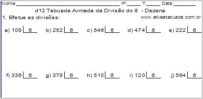 d12 Tabuada Armada da Divisão do 6 - Dezena