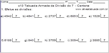 c13 Tabuada Armada da Divisão do 7 - Centena