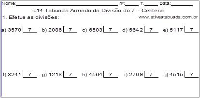 c14 Tabuada Armada da Divisão do 7 - Centena