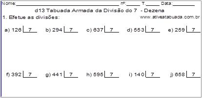 d13 Tabuada Armada da Divisão do 7 - Dezena