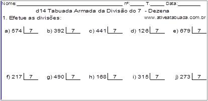 d14 Tabuada Armada da Divisão do 7 - Dezena