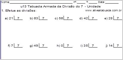 u13 Tabuada Armada da Divisão do 7 - Unidade