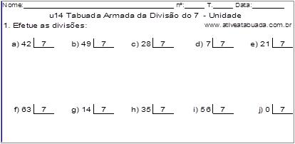 u14 Tabuada Armada da Divisão do 7 - Unidade